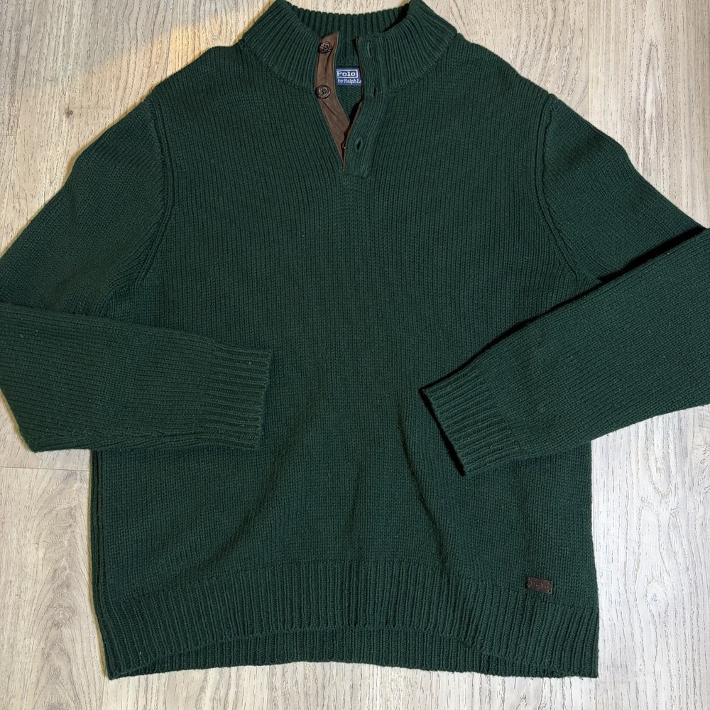 Polo Ralph Lauren Wool Sweater Mens XXL Dark Green Pullover Sweater Mock Neck